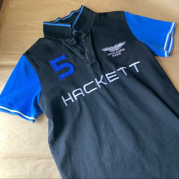 Hackett Aston Martin Polo Small Medium Cotton Black Blue - Picture 3 of 7